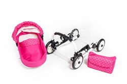 Puntíkatý dětský kočárek pro panenky Jasmine Kids 9 růžový s puntíky