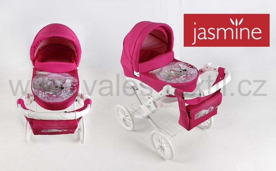 Kočárek pro panenky růžový Jasmine Kids pejsek